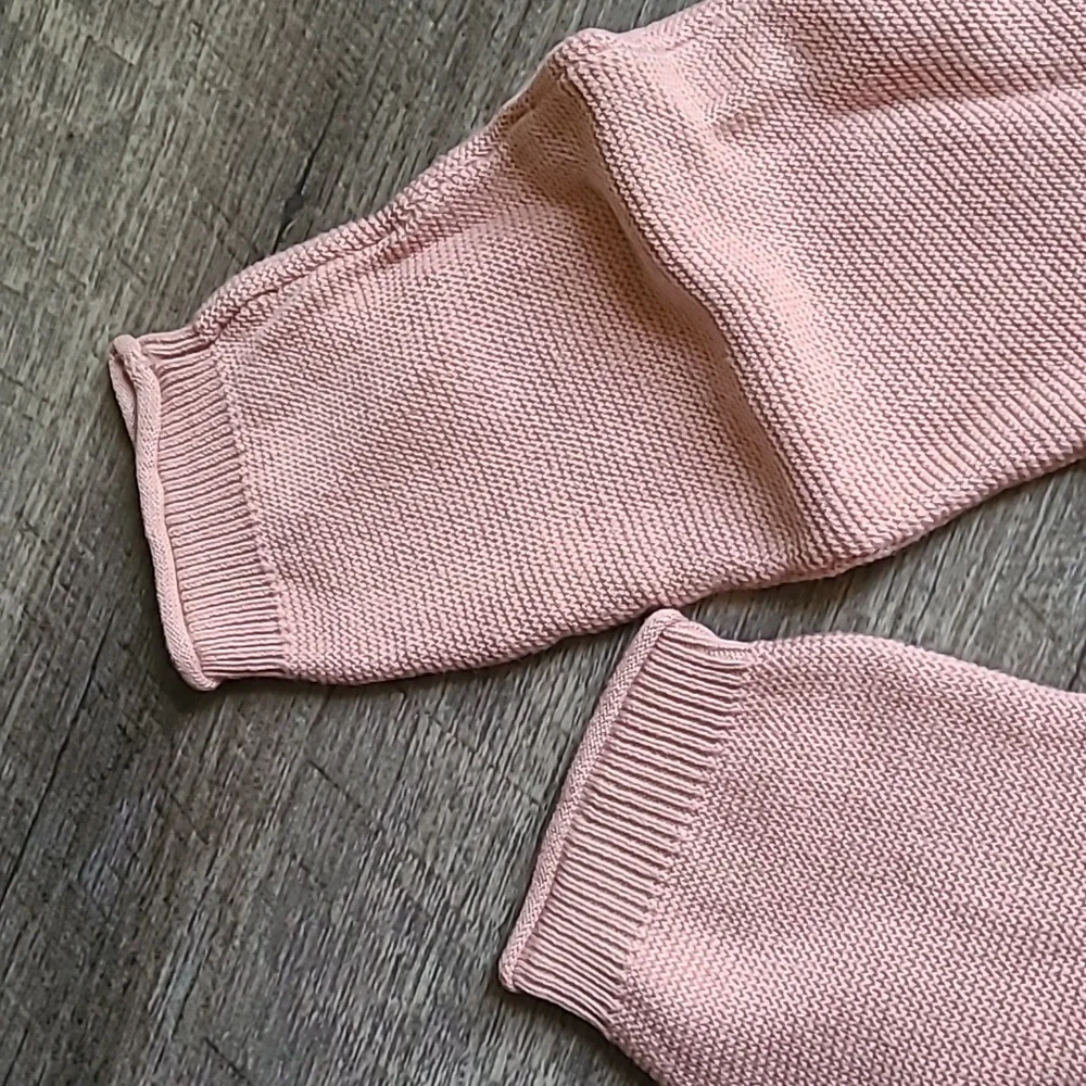 Organic Cotton baby knit set size 12-18 months sweater pants pink